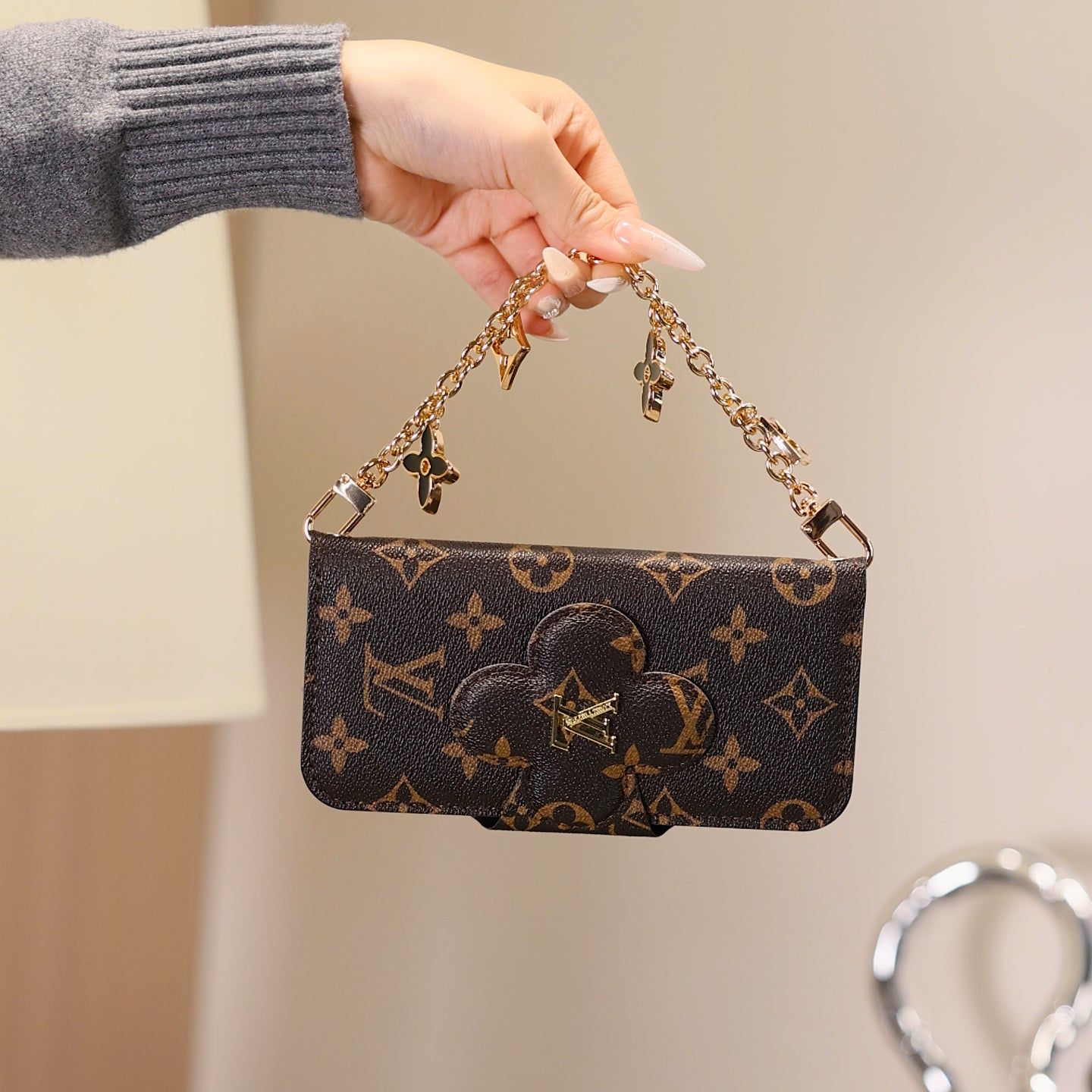 Luxury Monogram Wallet Case with Gold Chain