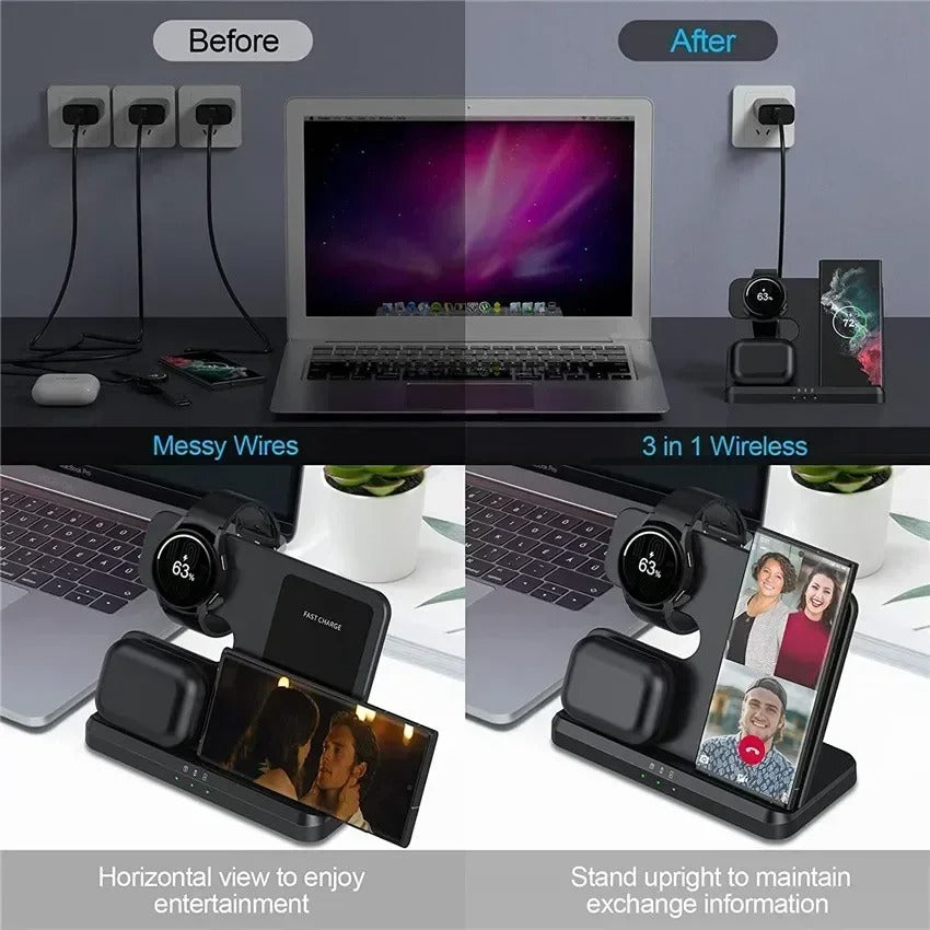 3 In 1 Wireless Charger Stand Fast Charging Dock Station