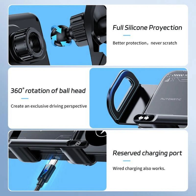 Foldable Car Phone Holder – Auto Clamp & Fast Wireless Charging
