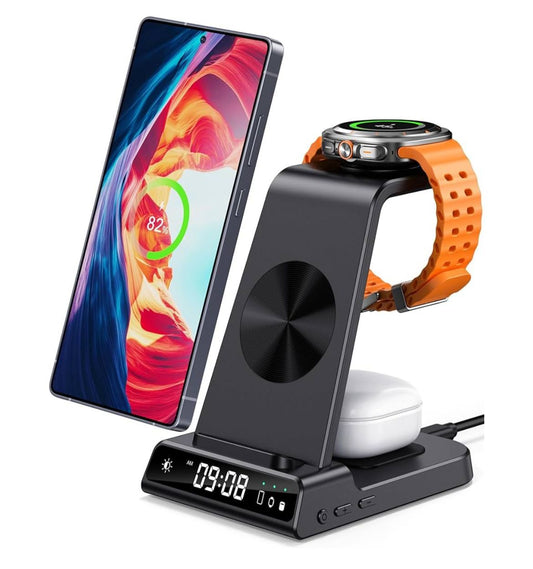 3-in-1 Wireless Charging Station with Clock