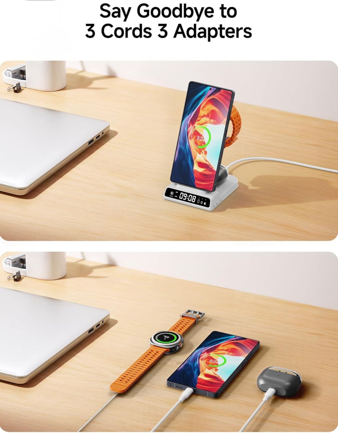 3-in-1 Wireless Charging Station with Clock