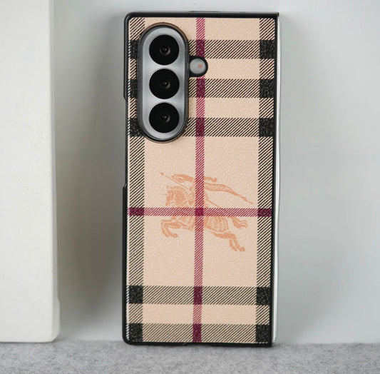 Classic Checkered Leather Case for Z Fold – Timeless British Elegance
