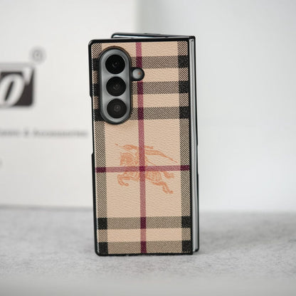 Classic Checkered Leather Case for Z Fold – Timeless British Elegance